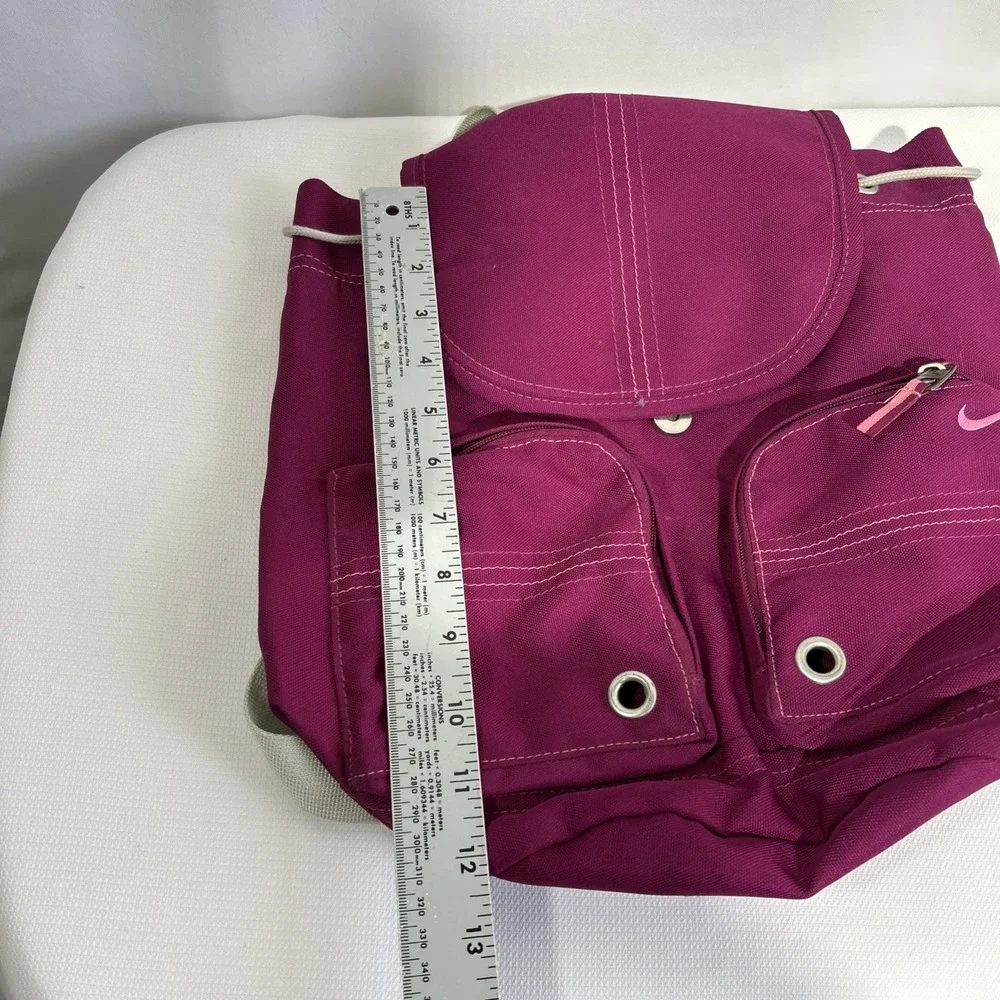 Vintage 90's Nike Small Backpack Fabric Drawstring Swoosh Logo Pink Purple